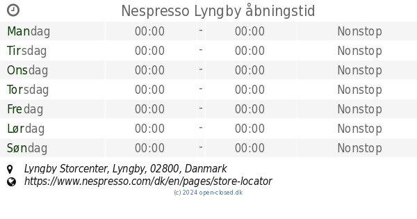 metallisk Personlig midnat Nespresso Lyngby åbningstid, Lyngby Storcenter