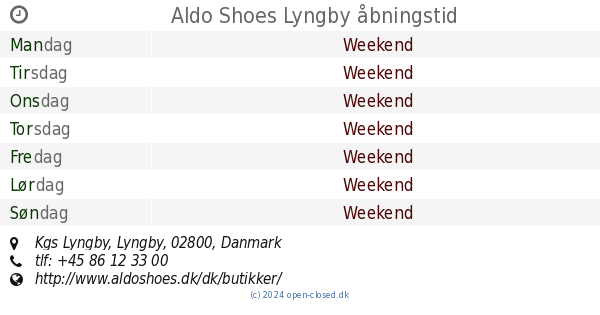 Aldo Shoes åbningstid, Kgs Lyngby
