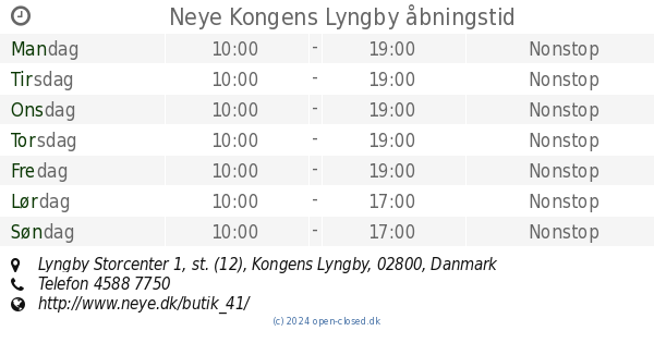 tæt træ Utilgængelig Neye Kongens Lyngby åbningstid, Lyngby Storcenter 1, st. (12)
