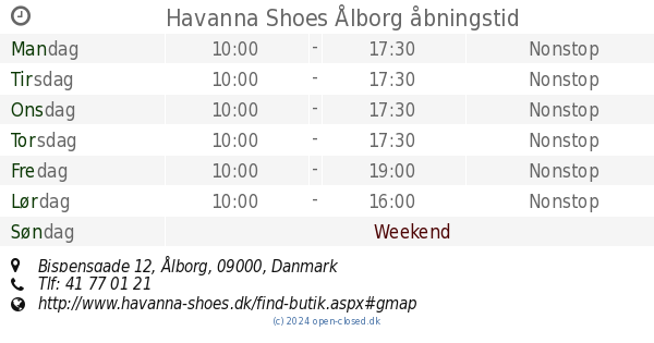 interval forhistorisk Kvadrant Havanna Shoes Ålborg åbningstid, Bispensgade 12