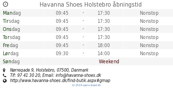 Ud over Åben plast Havanna Shoes Holstebro åbningstid, Nørregade 9