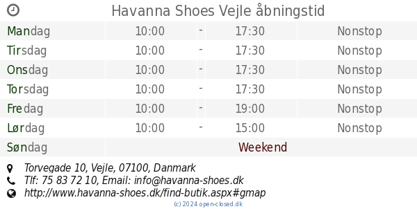 præmedicinering skolde fordampning Havanna Shoes Vejle åbningstid, Torvegade 10