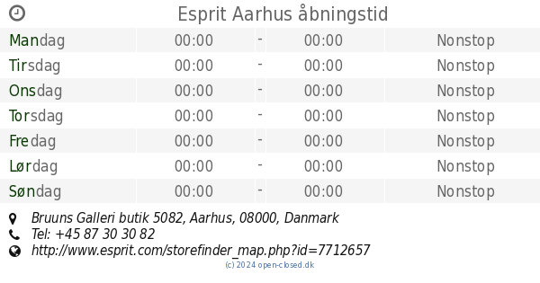 værdig vidnesbyrd vand Esprit Aarhus åbningstid, Bruuns Galleri butik 5082