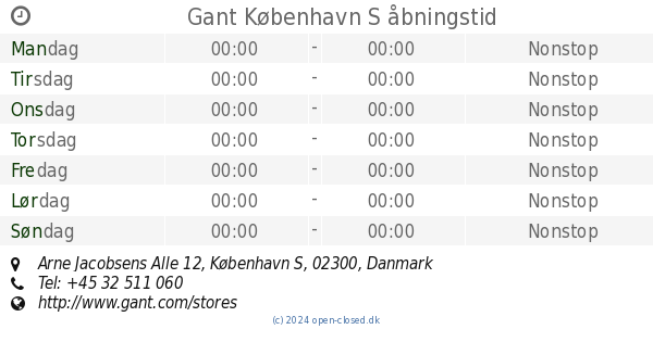 Gant København S åbningstid, Jacobsens Alle 12