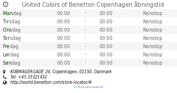 United Colors of Benetton Copenhagen åbningstid, 24