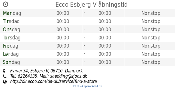 Overfladisk komponent onsdag Ecco Esbjerg V åbningstid, Fyrvej 34