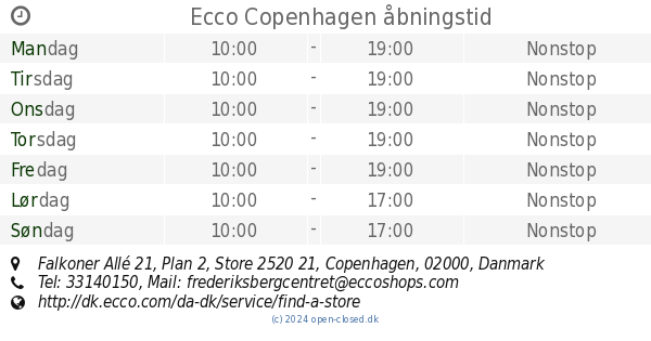 Ecco Copenhagen åbningstid, Falkoner Allé 21, Plan 2, Store
