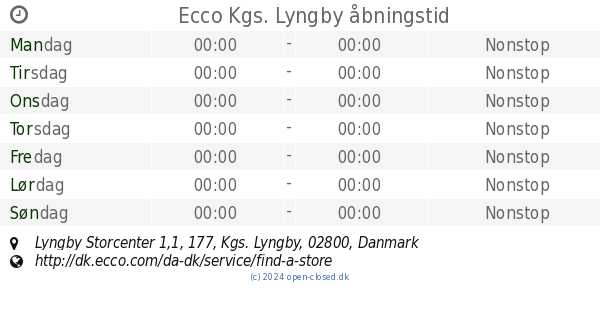945 håber ring Ecco Kgs. Lyngby åbningstid, Lyngby Storcenter 1,1, 177