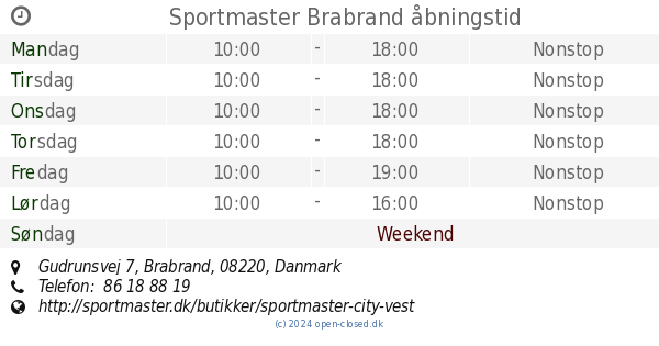 Wrap lager websted Sportmaster Brabrand åbningstid, Gudrunsvej 7