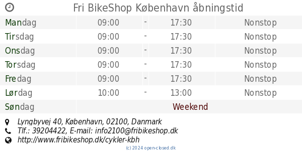 Køb Kæledyr Dalset Fri BikeShop København åbningstid, Lyngbyvej 40