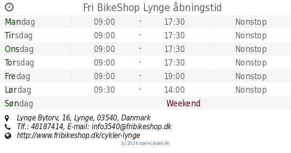 moden Express høj Fri BikeShop Lynge åbningstid, Lynge Bytorv, 16