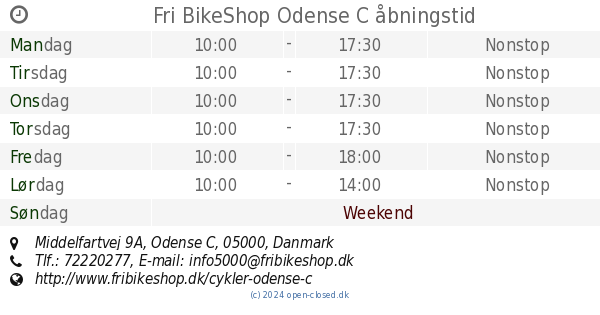 Fri BikeShop Odense C åbningstid, Middelfartvej