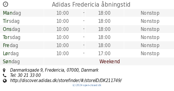 Adidas Fredericia åbningstid,
